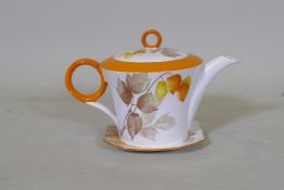 A Shelley Art Deco teapot, Cape Gooseberry pattern, 13cm high