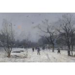 Charles Felix Edouard Deshayes, (French, 1831 - 1895), winter landscape with soldiers, 1878, oil