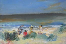Yvonne Perin, (Belgian, 1905-1967), figure on a seashore, oil on canvas laid on board, 18 x 13cm