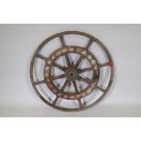 A vintage teak ship's wheel, 80cm diameter