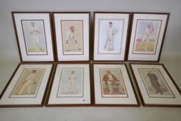 A set of 8 cricket themed colour prints after the Spin originals, Yorkshire Cricket, an Artful