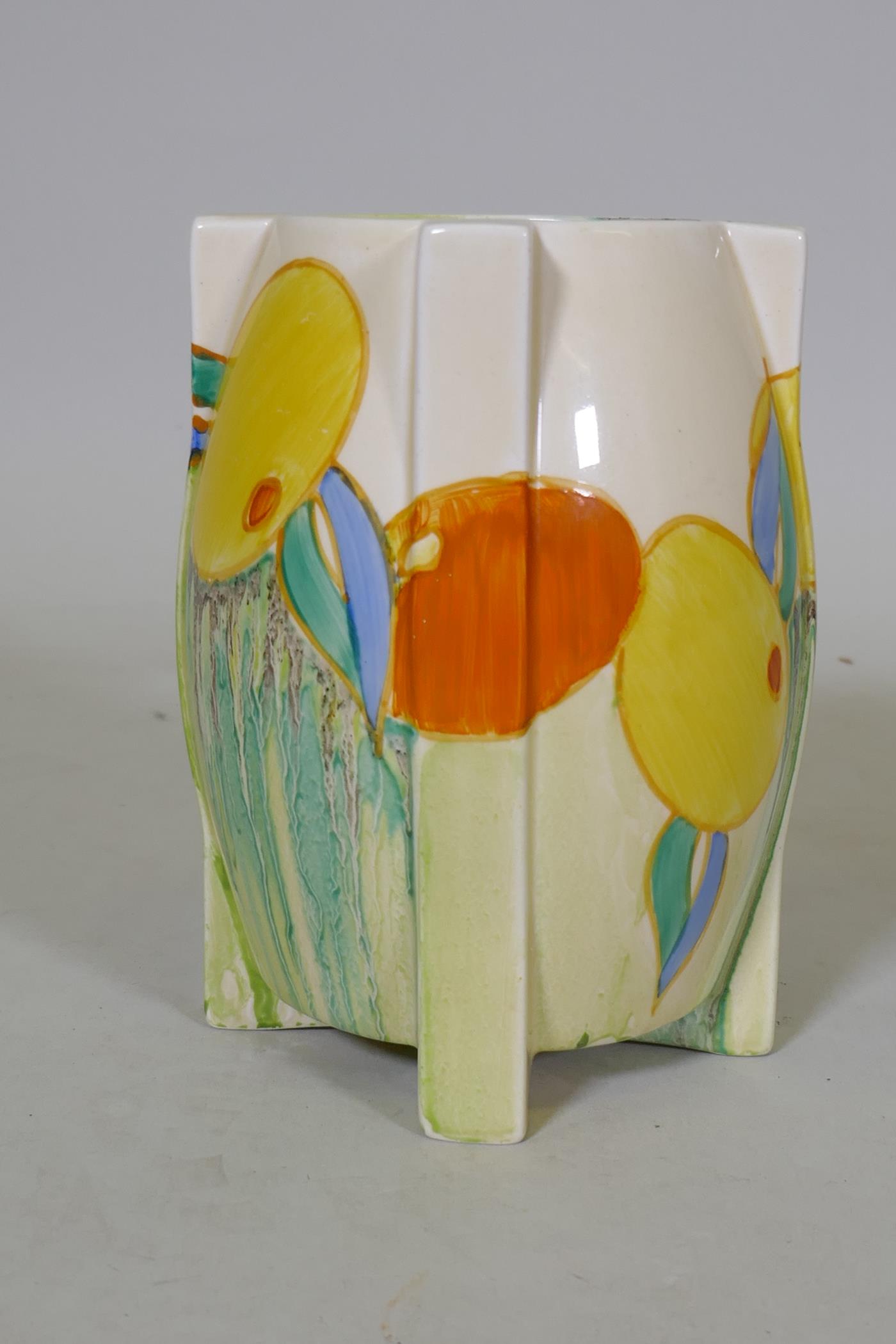 A Clarice Cliff Bizarre Delecia 460 Stamford shape vase with citrus decoration, c.1930s, marked to - Image 2 of 4