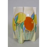 A Clarice Cliff Bizarre Delecia 460 Stamford shape vase with citrus decoration, c.1930s, marked to