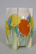 A Clarice Cliff Bizarre Delecia 460 Stamford shape vase with citrus decoration, c.1930s, marked to
