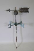 A copper and iron weather vane, 100cm high