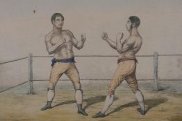 Williams, (British), Randall, the Irish Lad and Belasco, the Jew Champion, hand coloured etching,