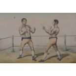 Williams, (British), Randall, the Irish Lad and Belasco, the Jew Champion, hand coloured etching,