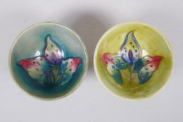 A pair of Moorcroft Arum Lily pin dishes, 9cm diameter