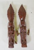 A pair of of large Thai carved hardwood figures, AF, 104cm high