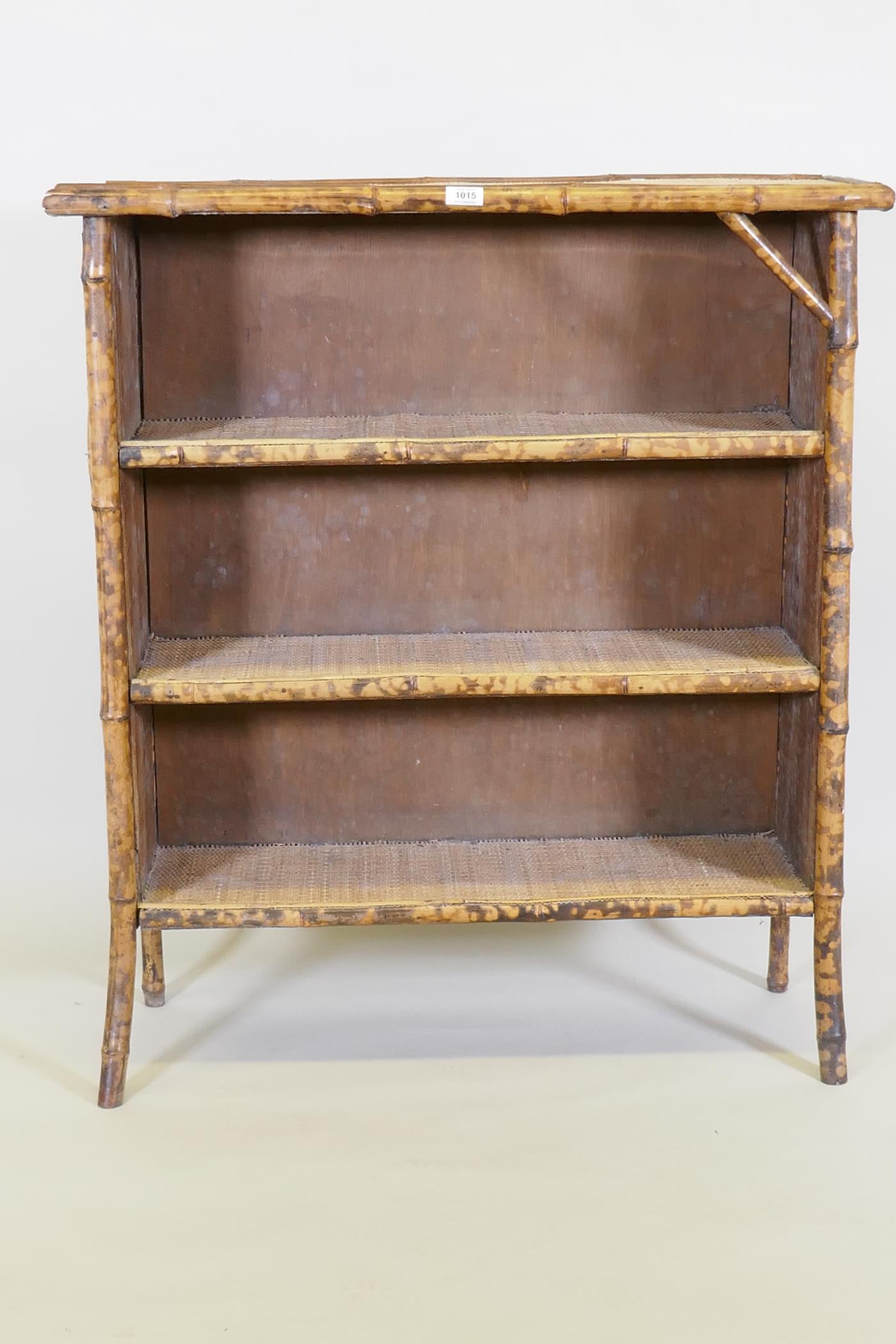 A bamboo and rattan three tier open bookcase, 88 x 32cm, 100cm high - Image 2 of 3