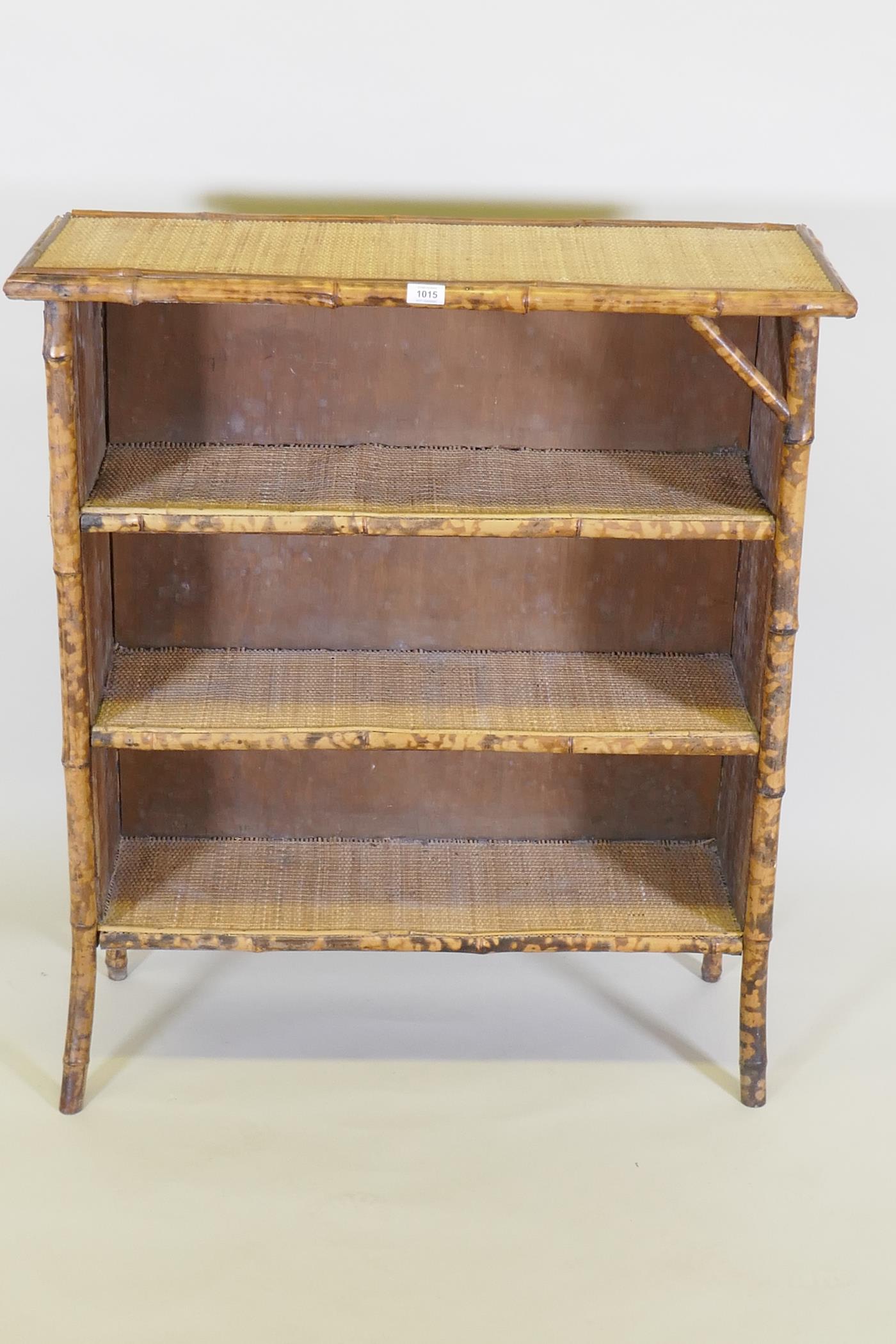 A bamboo and rattan three tier open bookcase, 88 x 32cm, 100cm high - Image 3 of 3