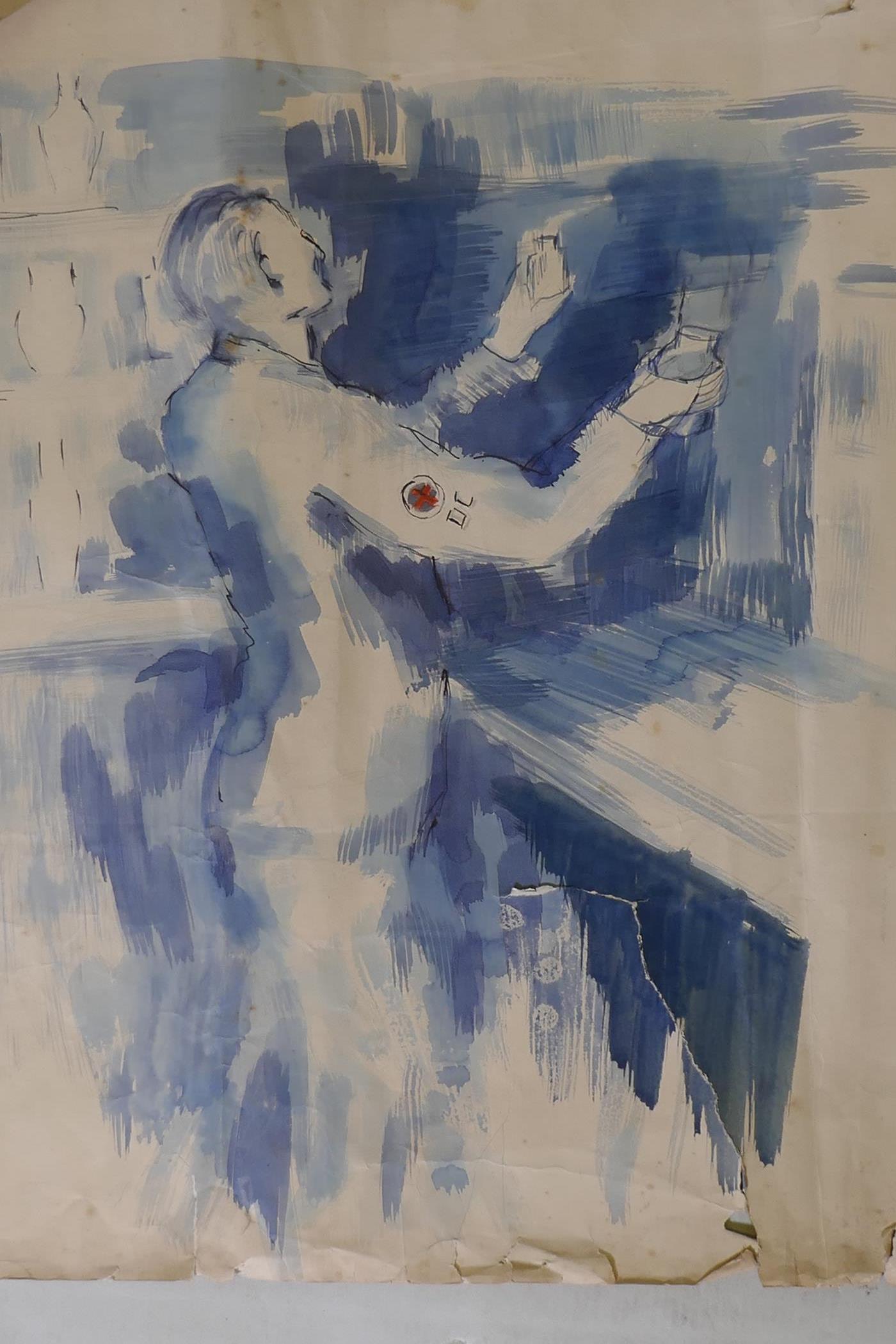 Portrait of a female nurse, c.1940, unsigned, watercolour, and another, study of a medic, 67 x 75cm - Image 2 of 3