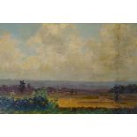 A C19th continental oil on canvas laid on board, rural landscape, signed indistinctly, 16 x 13cm