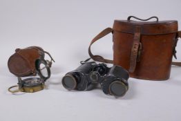 A pair of WWI binoculars with leather case, and a British Army WWI Verners Mk. VII marching