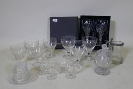A pair of Thomas Webb drinking glasses, Victorian custard glasses, C19th glass beehive honey pot and