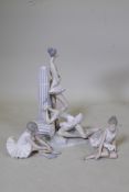 A Lladro porcelain figure group of two ballet dancers, incised mark to base, 39cm high, and two