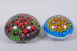 A millefiori glass paperweight, and another smaller, largest 10cm diameter