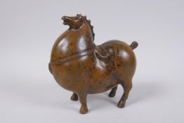 A Chinese filled bronze archaic style horse, 16cm high