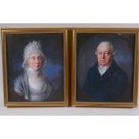 A pair of C19th German pastel portraits of a lady and gentleman, 28 x 34cm