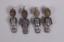 Four silver Fumsup touch wud pendant charms, 3cm long