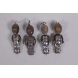 Four silver Fumsup touch wud pendant charms, 3cm long