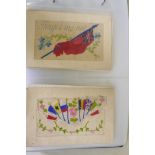 A collection of WWI silk postcards, greetings, good luck and souvenir, approx 80