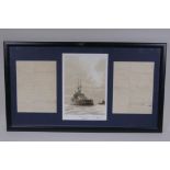 Dennis Andrews, HMS Warspite at Seapa Flow, pencil signed print framed together with two military