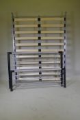 A contemporary silver painted metal double bed frame, base 141 x 191cm