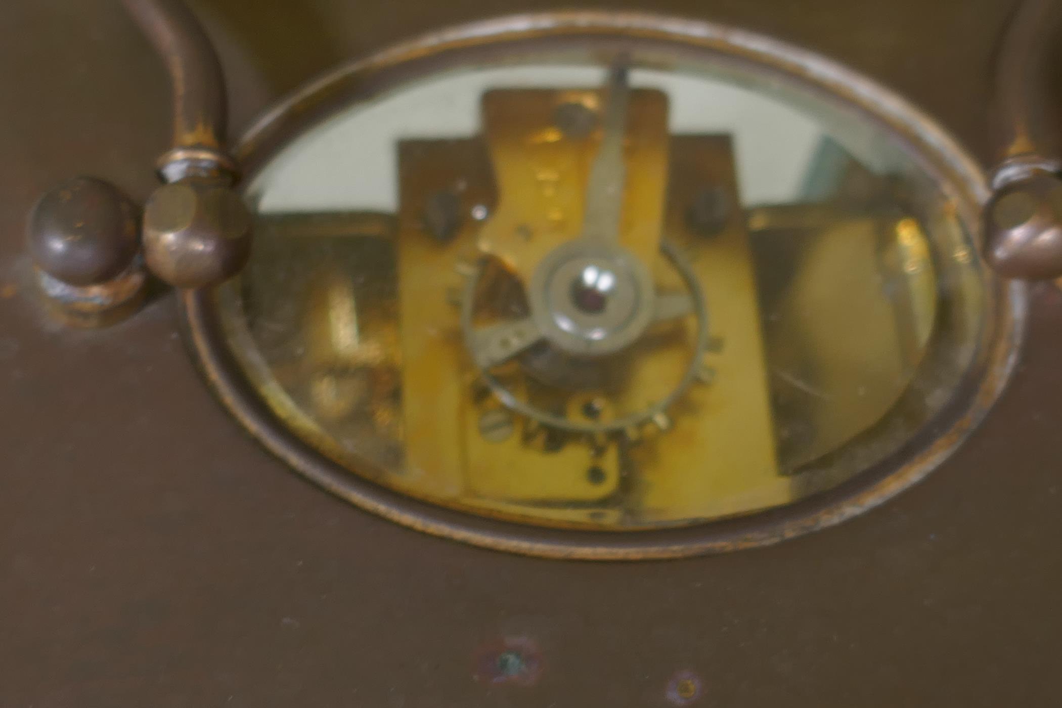 A brass cased glass carriage clock with enamel dial, 12cm high - Image 2 of 3