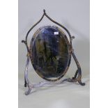 A 1920s black lacquer skeleton swing toilet mirror, with raised gilt chinoiserie decoration, AF,