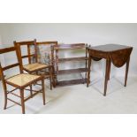 A C19th mahogany four tier open hanging shelf, with turned baluster shaped supports, 69 x 20 x 71cm,