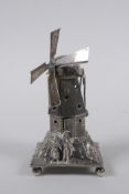 A Dutch silver miniature model of a windmill, 10cm high