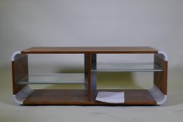 An Alphason wood and metal mounted TV stand, with glass shelves, 110 x 40 x 40cm