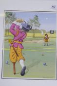 Hugo de Reede, humorous golfing scene, watercolour, signed, 25 x 32cm