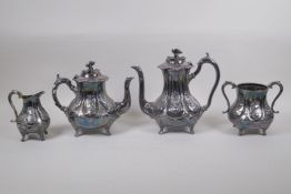 A silver plated four piece tea and coffee set, comprising a teapot, coffee pot, milk jug and two