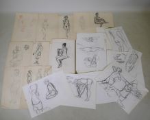 A large quantity of charcoal and ink life studies, many by the same hand, largest 39 x 56cm