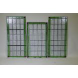 Three leaded and stained glass windows, largest 50 x 112cm