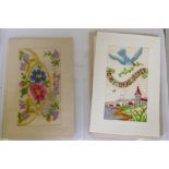 A collection of WWI postcards and silk postcards, British and French, Forget Me Not, Best Wishes,