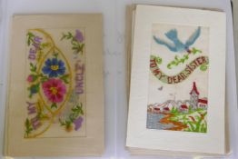 A collection of WWI postcards and silk postcards, British and French, Forget Me Not, Best Wishes,