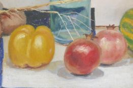 Kenneth Bourne, pomegranates, signed, mid C20th, oil on board, 26 x 35cm