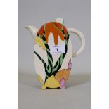 A Clarice Cliff Bizarre Fantasque Bonjour tea pot and cover, Honolulu pattern, stamped to