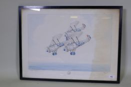 Munro, 'C' Flight 19 Squadron, three British Bulldogs flying in formation, watercolour, signed