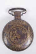 A Chinese brass Tang Po Zi (hot water bottle), decorated with cranes, auspicious symbols and