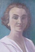 Portrait of a woman, mid C20th, oil on canvas board, unsigned, 34 x 45cm