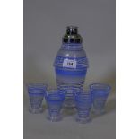 An Art Deco glass lemonade set, flask 25cm high