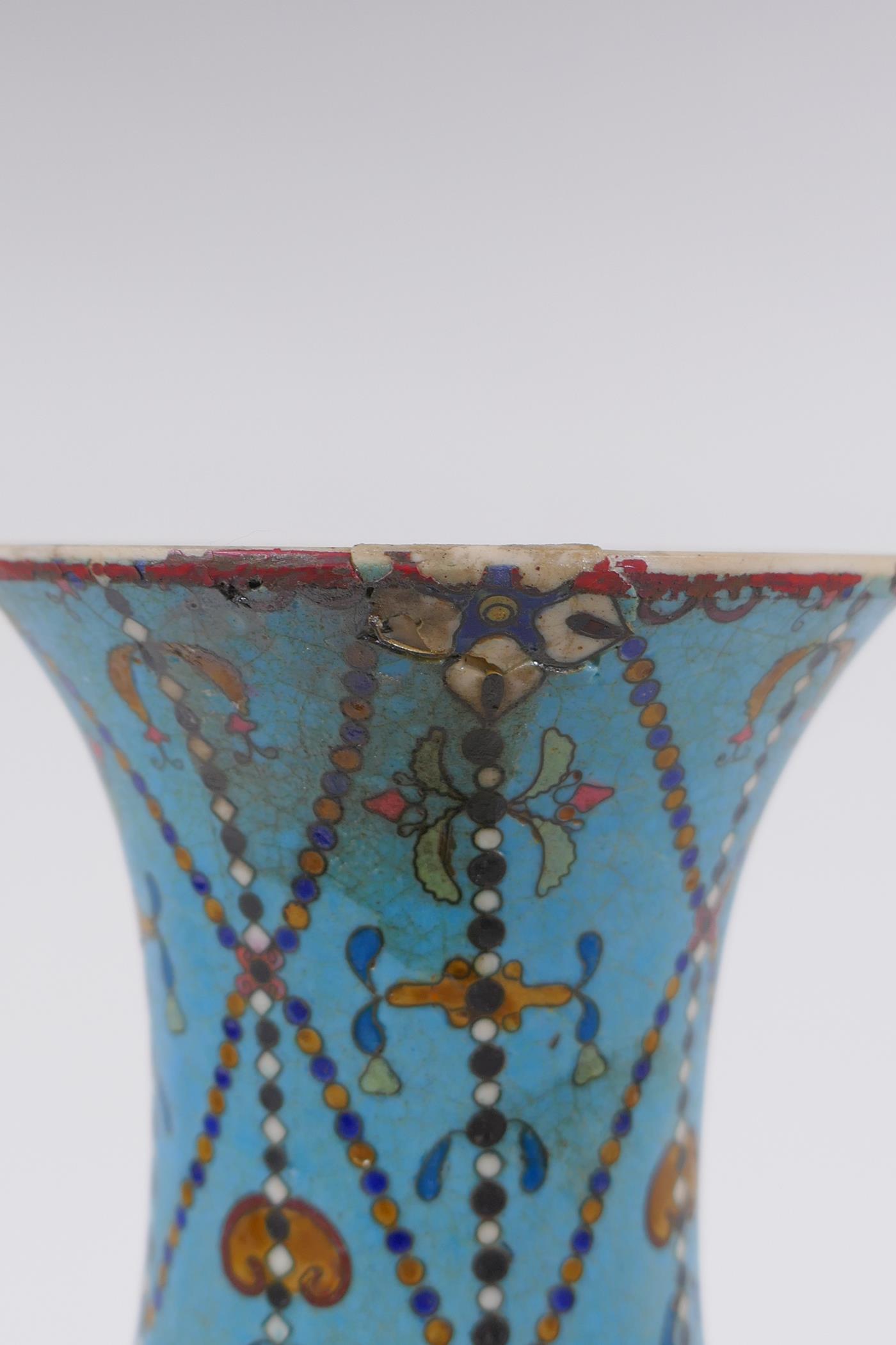 A Japanese Meiji period cloisonne on porcelain pear shaped vase with floral and butterfly - Image 5 of 8