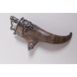 An antique 925 silver mounted powder horn, 14cm long