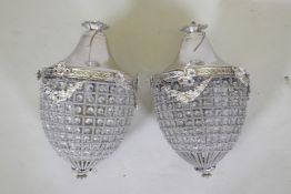 A pair of empire style pendant hanging lanterns, 50cm drop