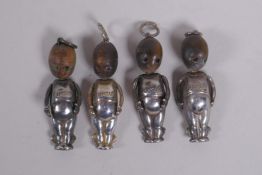 Four silver Fumsup touch wud pendant charms, 3cm long