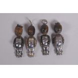 Four silver Fumsup touch wud pendant charms, 3cm long